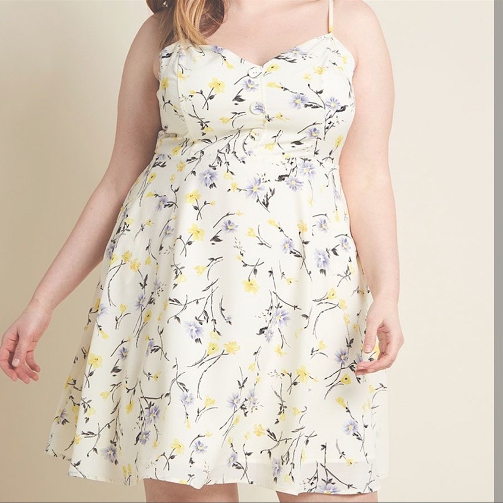 ModCloth Yellow Summer Floral Midi Sun Dress size M